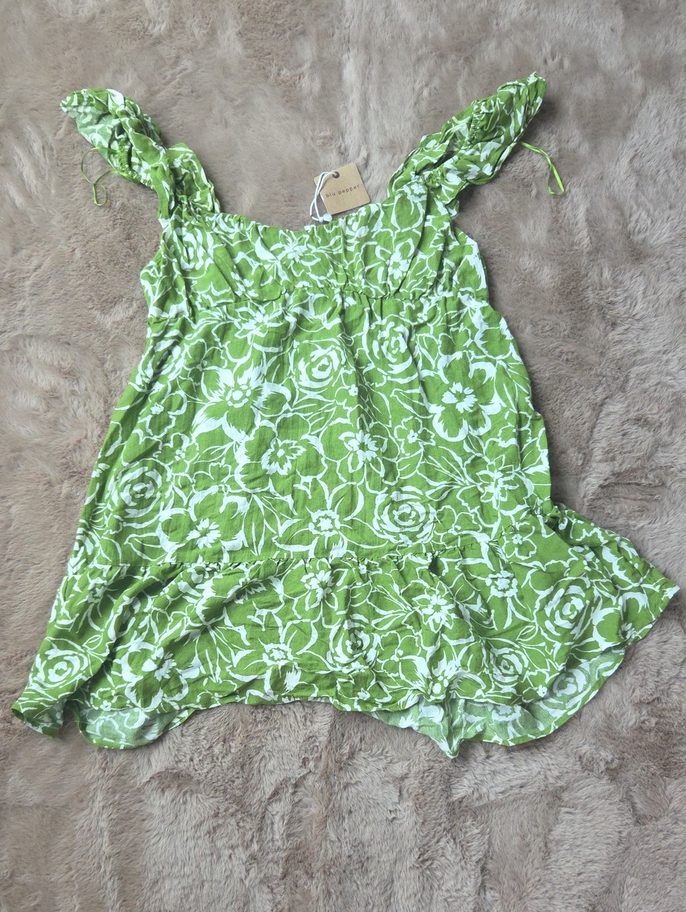 Blu Pepper Lime Green and White Floral Mini Dress